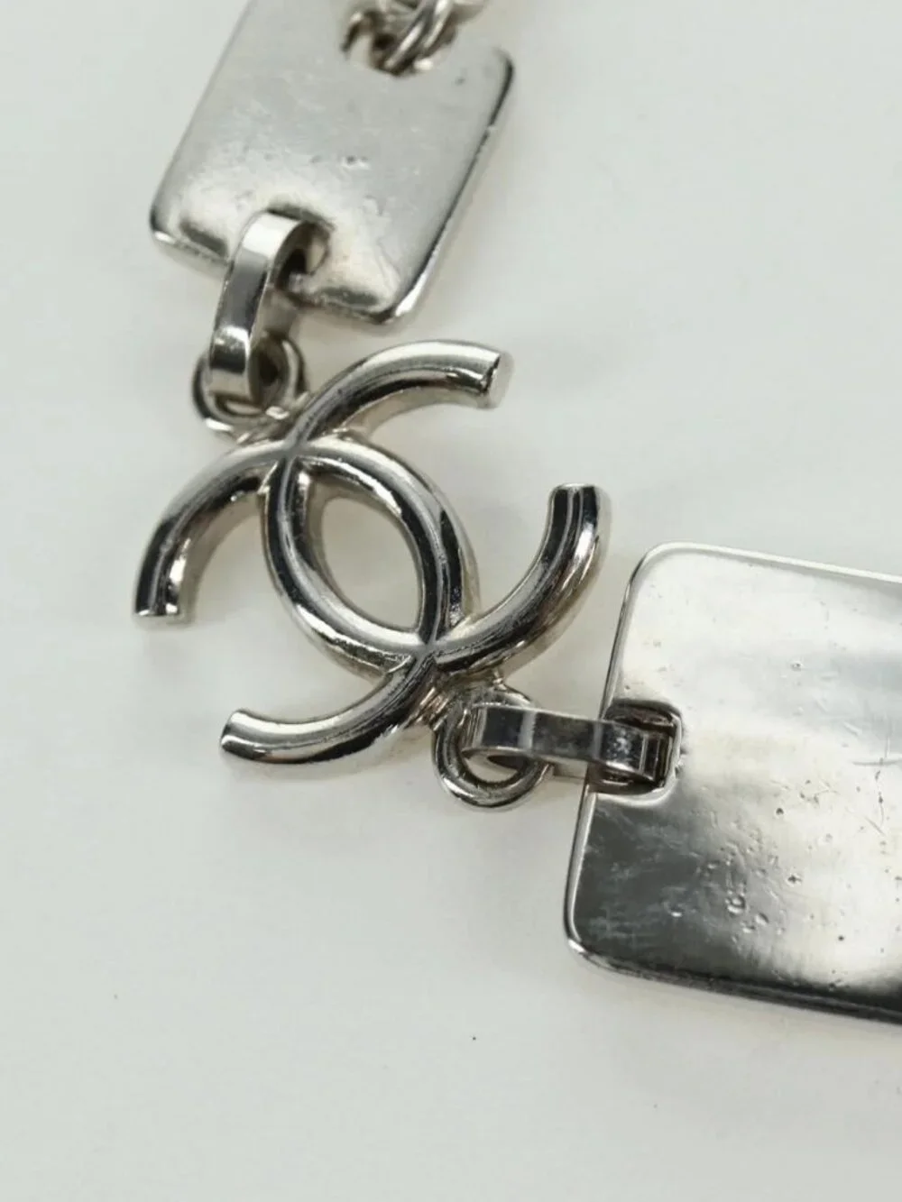CHANEL COCO Mark Bracelet metal Silver CC Auth LNZ837V